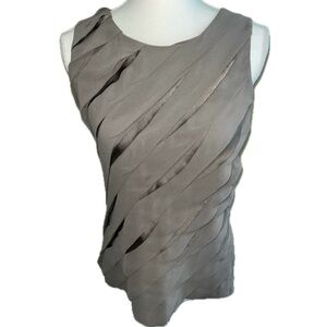 Ann Taylor Pleated Ruffled Front Sleeveless Blouse - Dark Taupe, Size-S